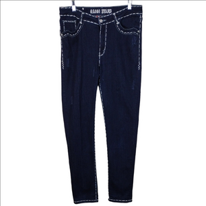 Gazoz Jeans Blue Dark Wash Embroidered Seam High Rise Straight Leg Denim Jean